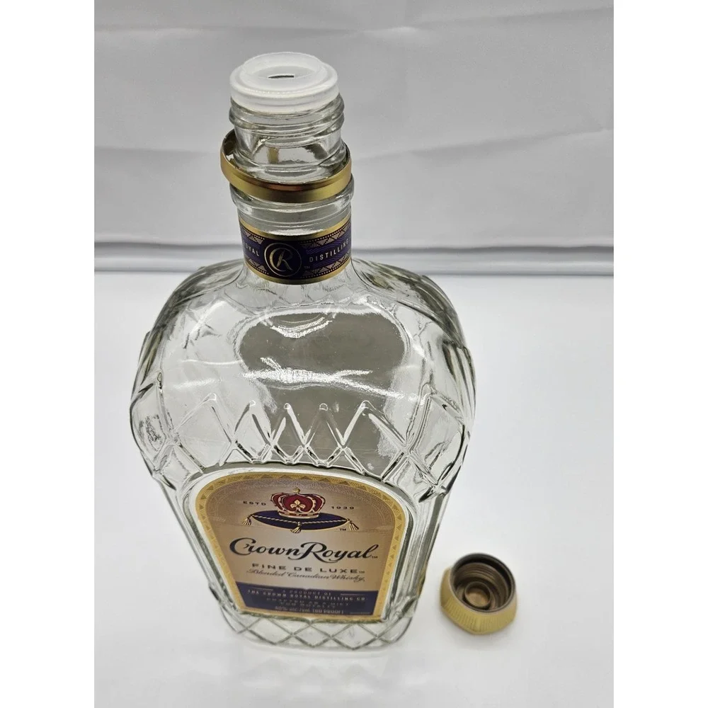 Crown Royal Fine De‎ Luxe Empty 1.75L Glass Bottle with Gold Cap Bar Decor DIY